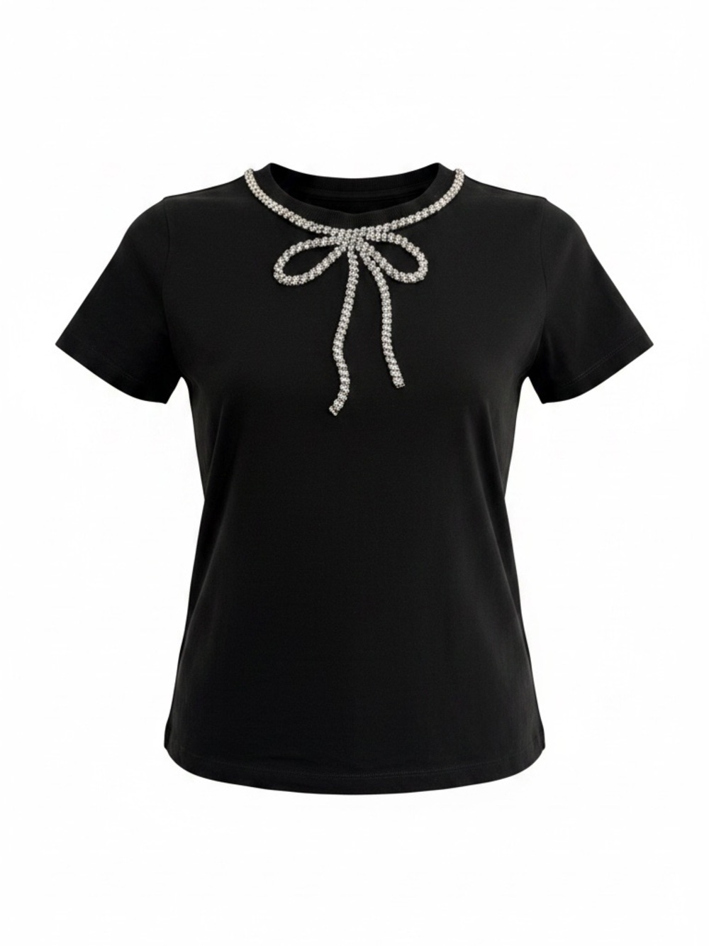 Anthropologie Maeve Embellished Bow Blouse M Black Party Holiday Chic Cotton